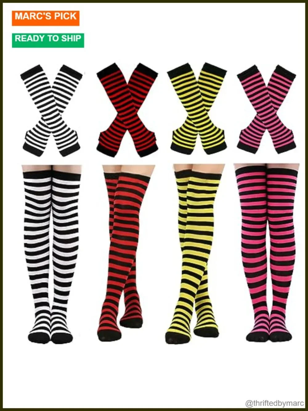 Striped Knee High Socks and Fingerless Gloves Set